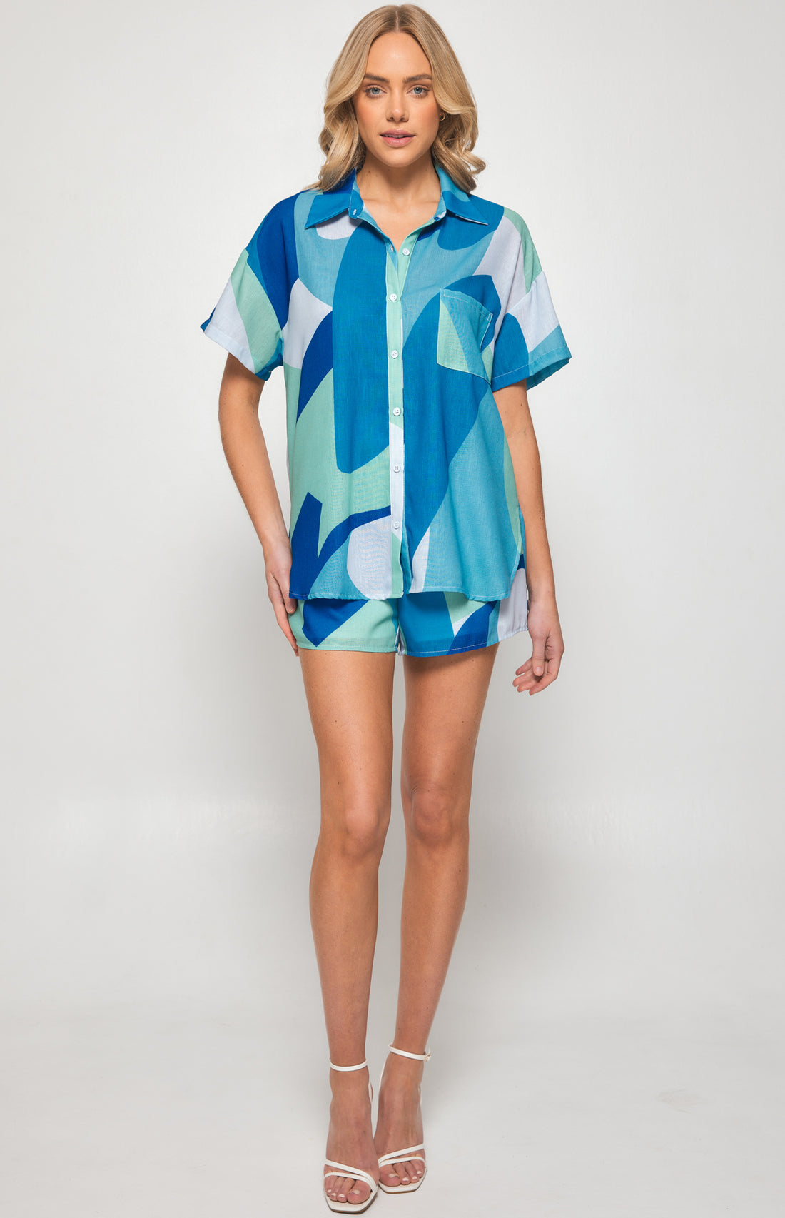 LEXI SHIRT & SHORT SET -BLUE ABSTRACT