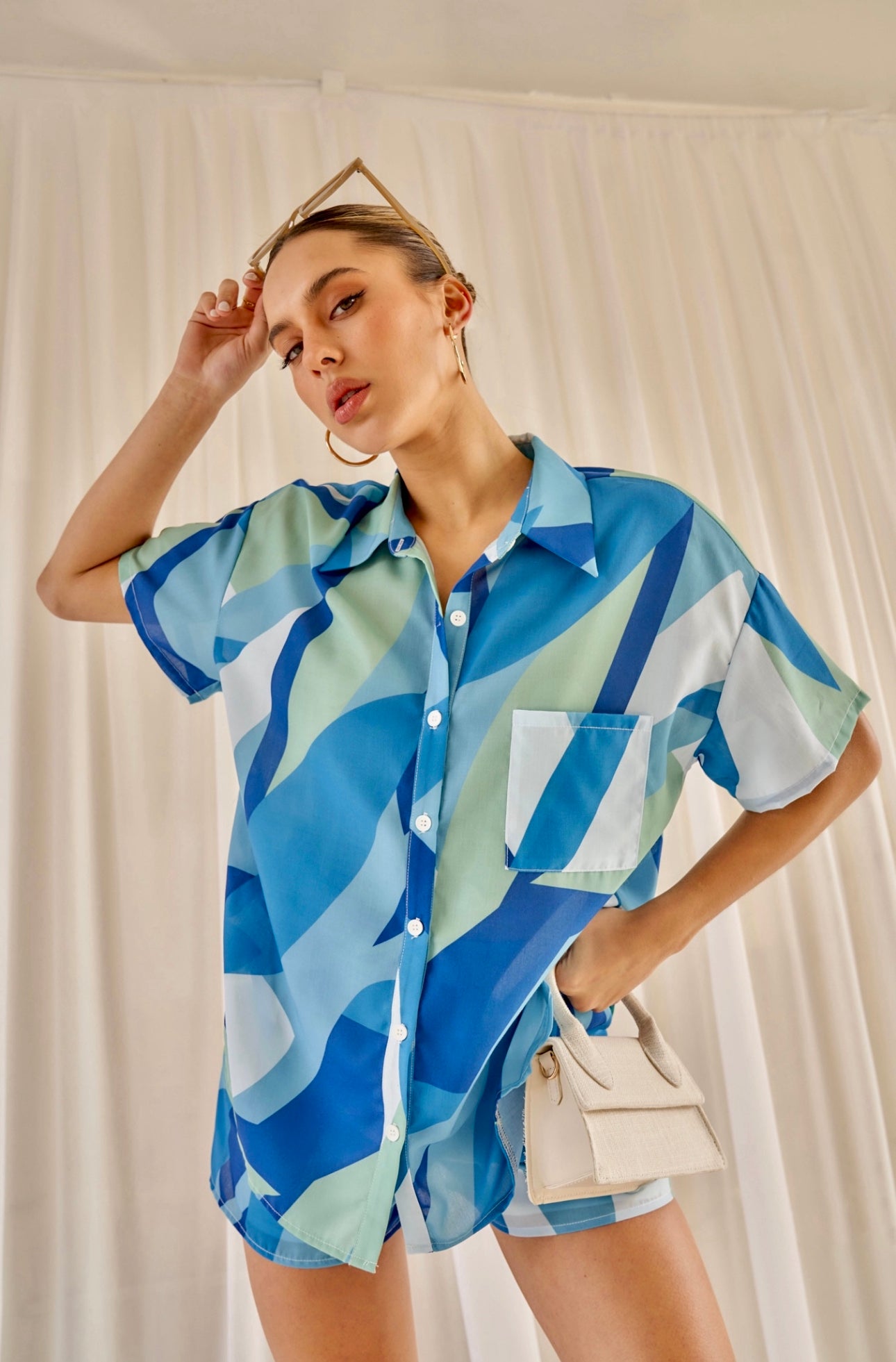 LEXI SHIRT & SHORT SET -BLUE ABSTRACT