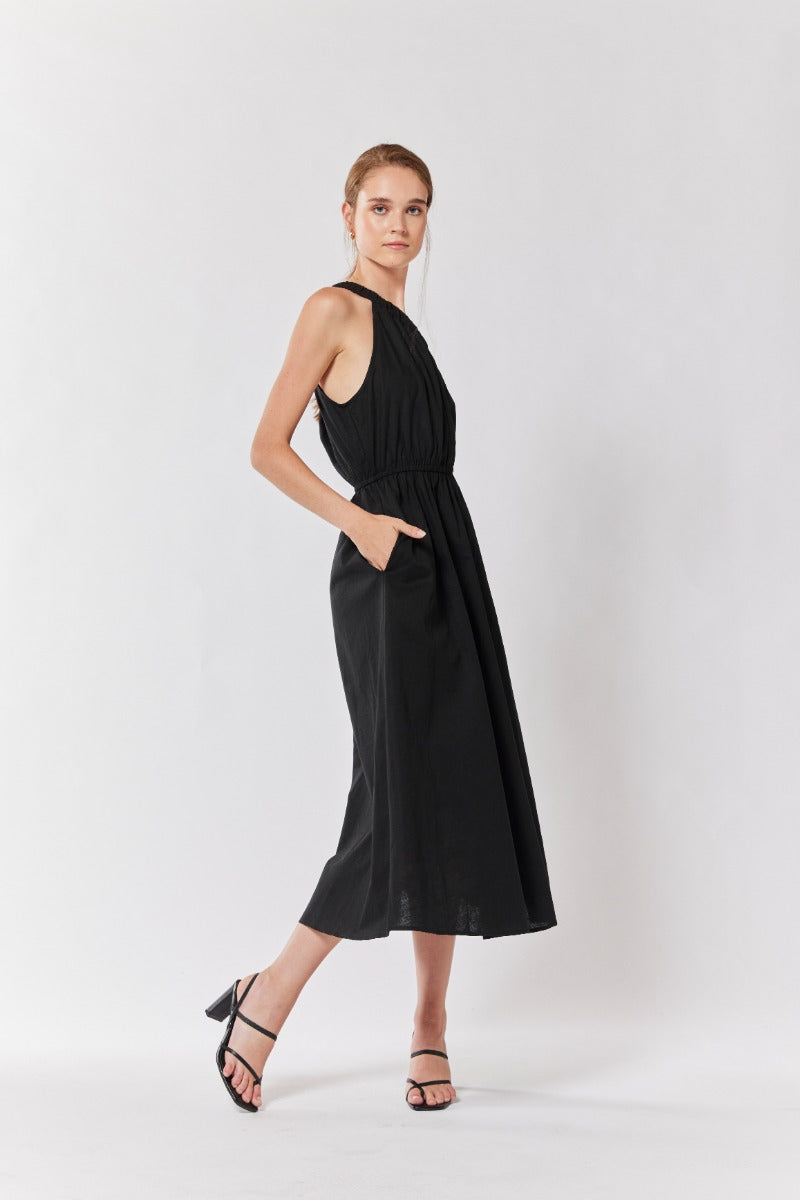 ASHIO MIDI DRESS -BLACK