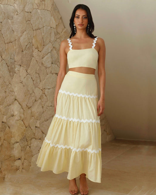 INEMOA TOP & SKIRT SET -YELLOW/WHITE