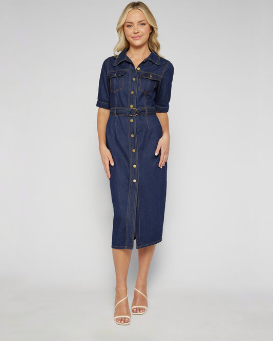 ELODIE MIDI DRESS -DENIM