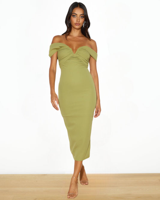 ZIYA MIDI DRESS -OLIVE